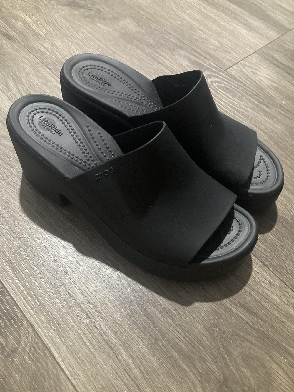 Crocs Sandal Womens 8 Black LiteRide Slide Wedge High Platform Casual Cushioned